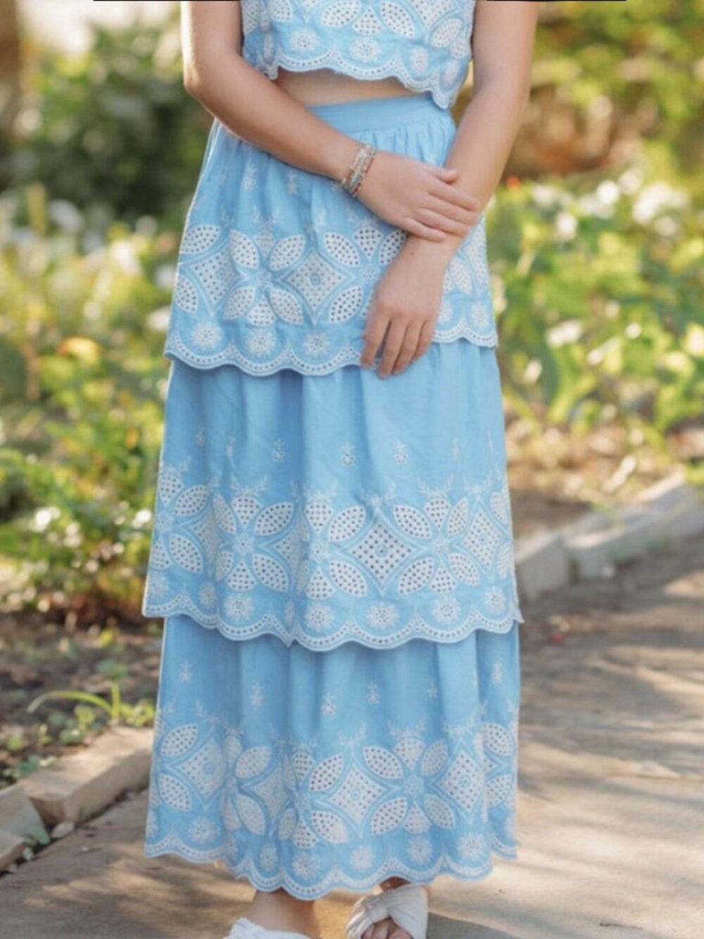 Romantic Blue Embroidered Lace Maxi Skirt European Summer Style NWT